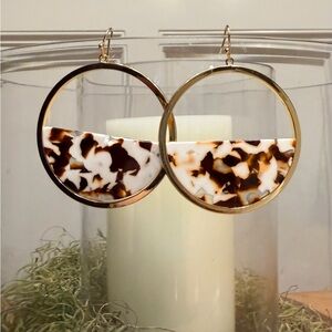 Sterling Forever Tortoise Shell Half Moon Dangle Resin Gold Hoop Earrings